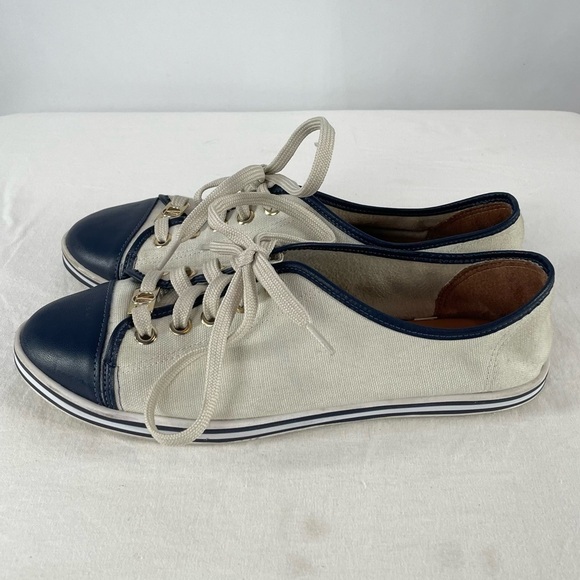 Vizzano Cap Toe Canvas Lace Up Shoe in Cream Blue Size 8 - Picture 2 of 6
